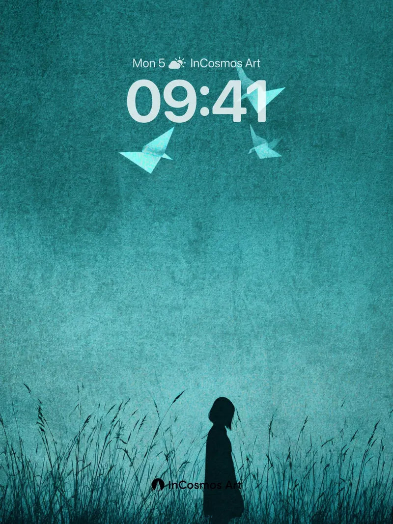 Solitary Paper Crane Background in Teal Haze wallpaper for iPhone, iPad & Mac
