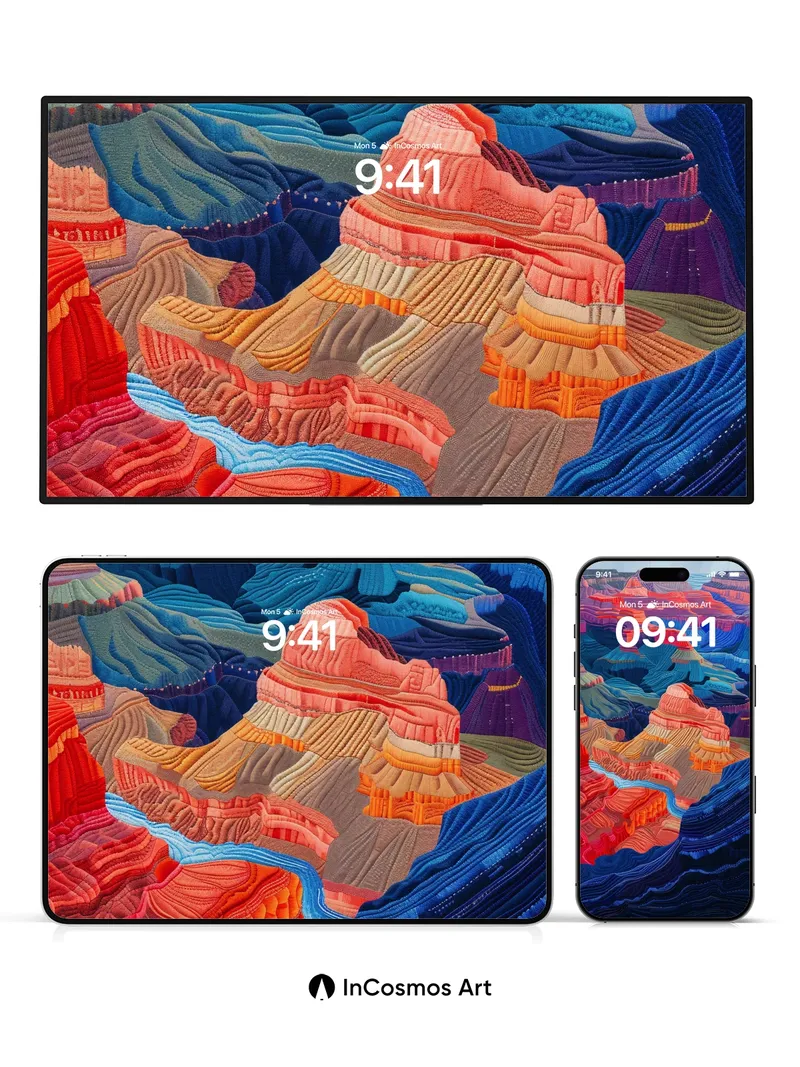 Surreal Canyon Wallpaper with Embroidered Light