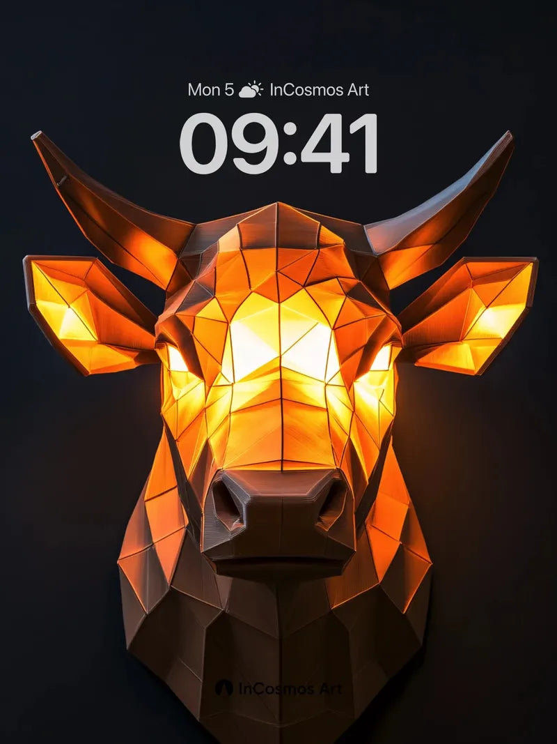 Fiery Origami Bull Wallpaper with Geometric Glow wallpaper for iPhone, iPad & Mac