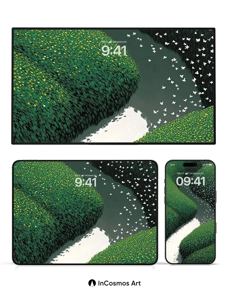 Serenity Stream Wallpaper with Flocking Birds