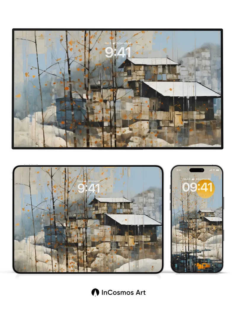 Golden Hush Wallpaper with Snow-Covered Silence