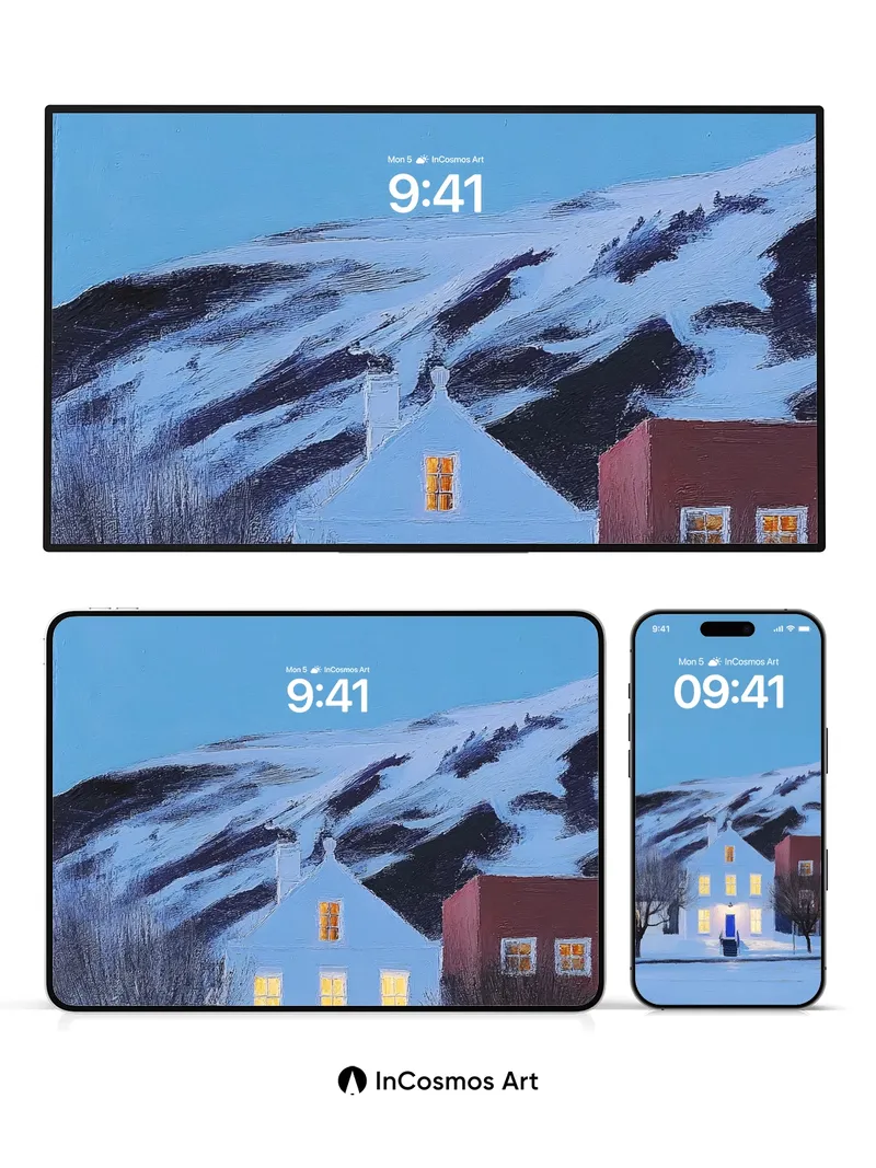 Frost-Lit Stillness Wallpaper with Glowing Windows