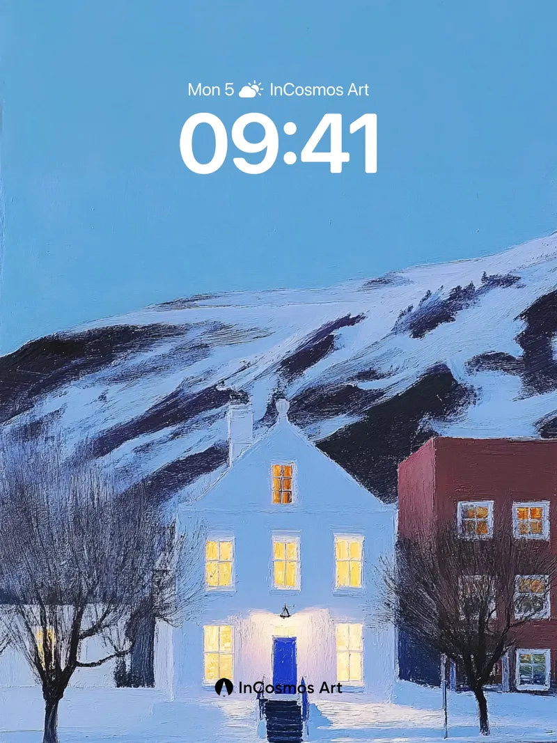 Frost-Lit Stillness Wallpaper with Glowing Windows