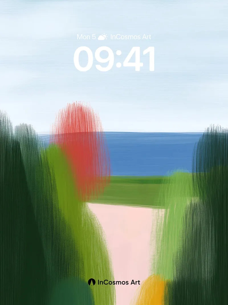 Serene Pathway Wallpaper with Brushstroke Trees