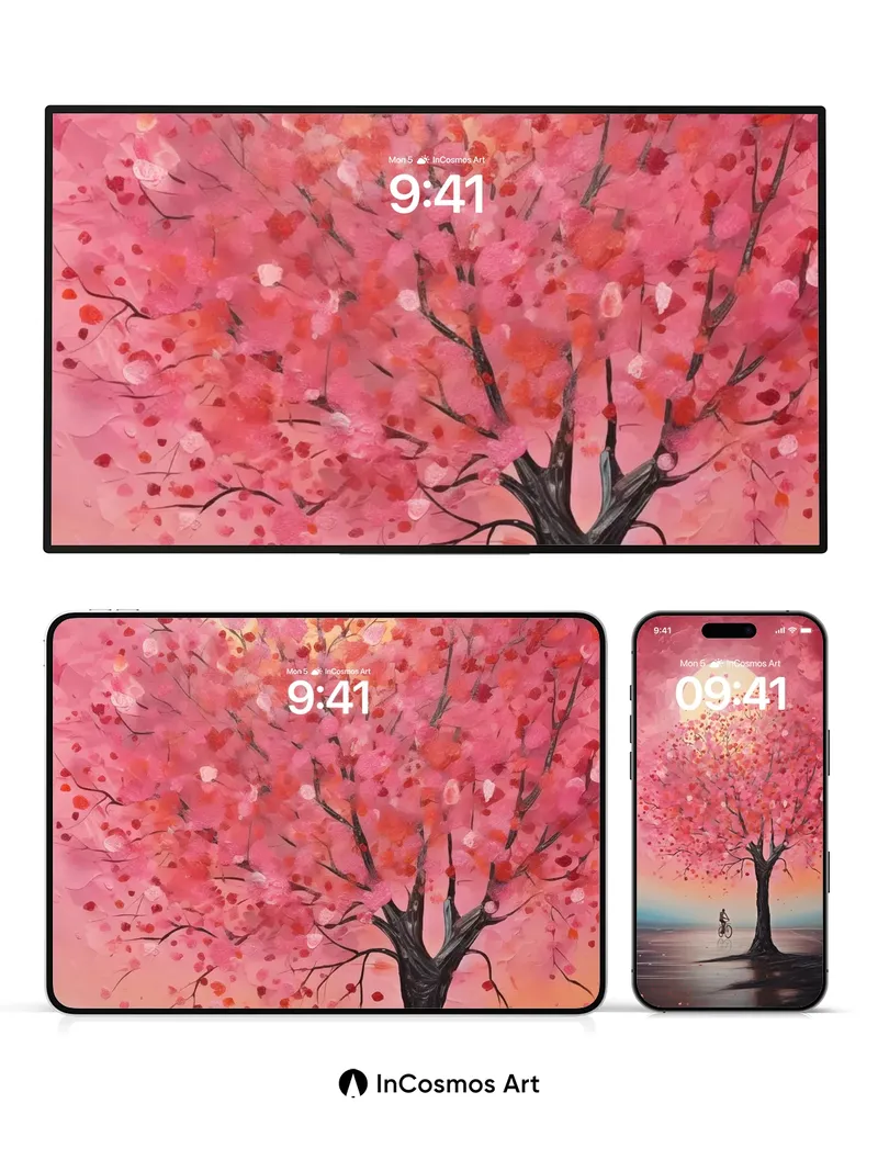 Serenity Cherry Tree Wallpaper with Moonlit Ride