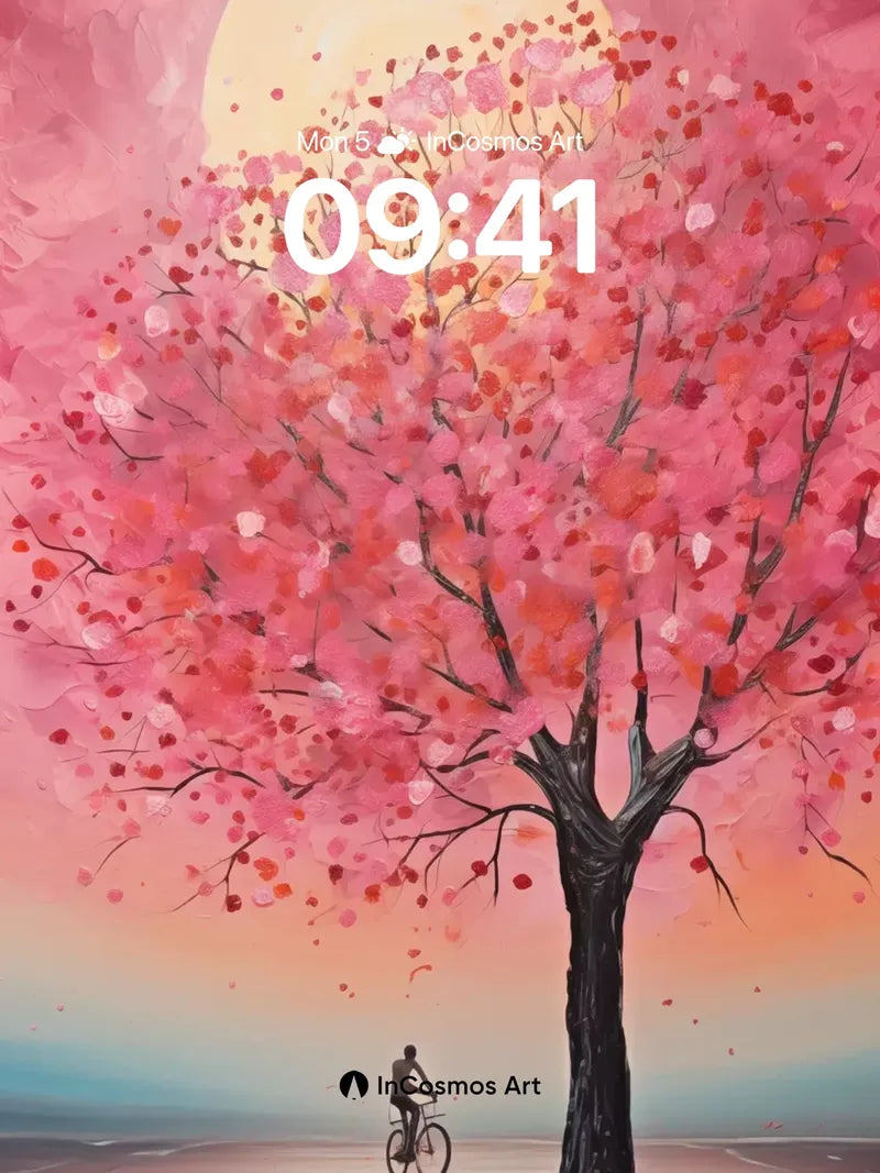 Serenity Cherry Tree Wallpaper with Moonlit Ride