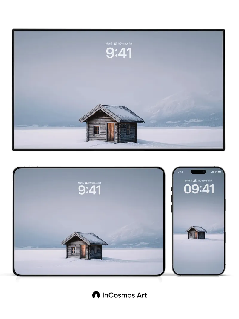 Frozen Solitude Wallpaper with Wooden Haven