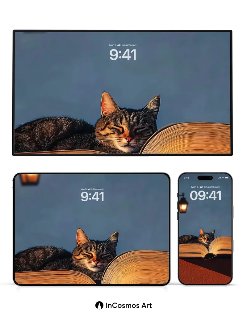 Serenity Scroll Wallpaper with Sleeping Feline