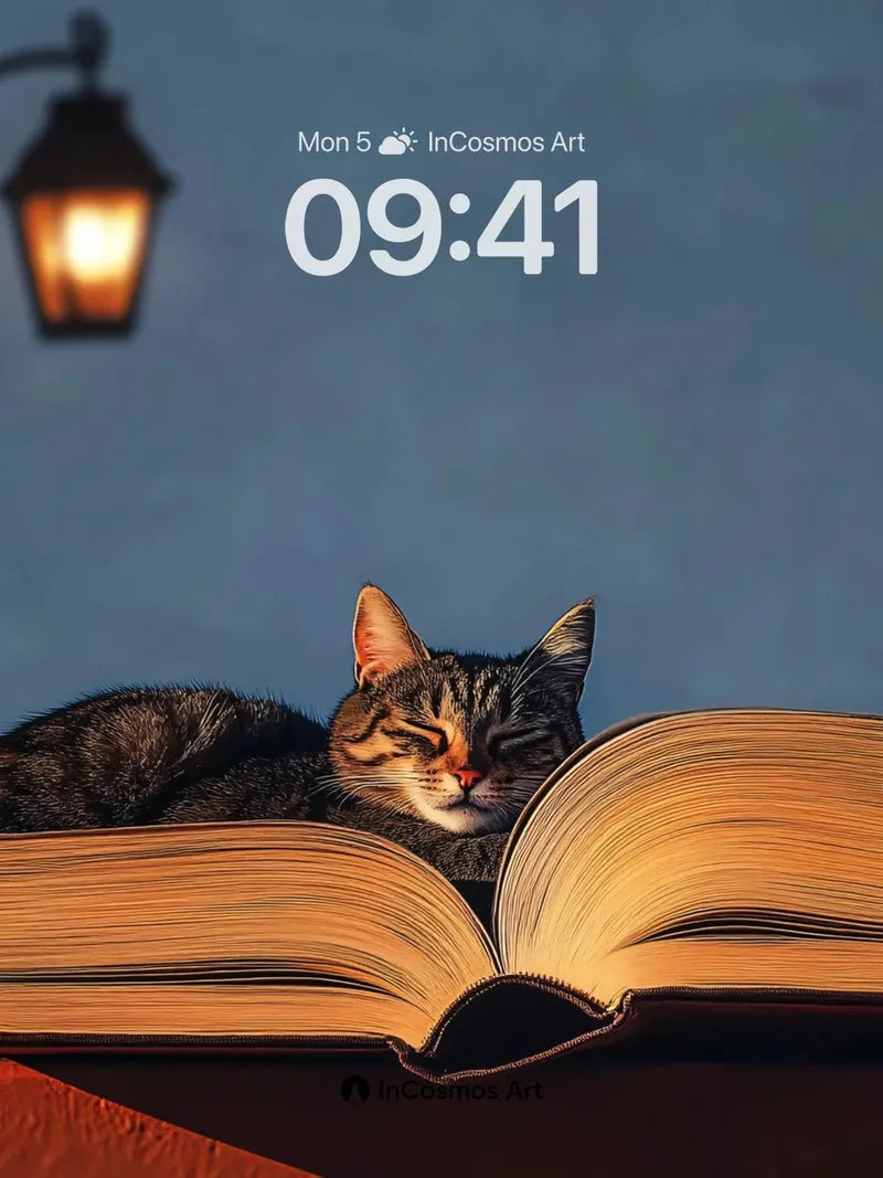 Serenity Scroll Wallpaper with Sleeping Feline wallpaper for iPhone, iPad & Mac