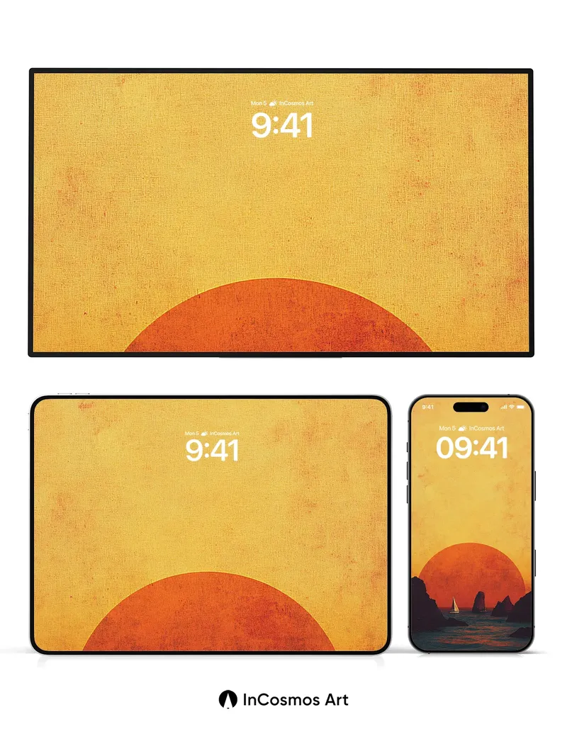 Serenity Sunset Wallpaper with Silhouetted Sea