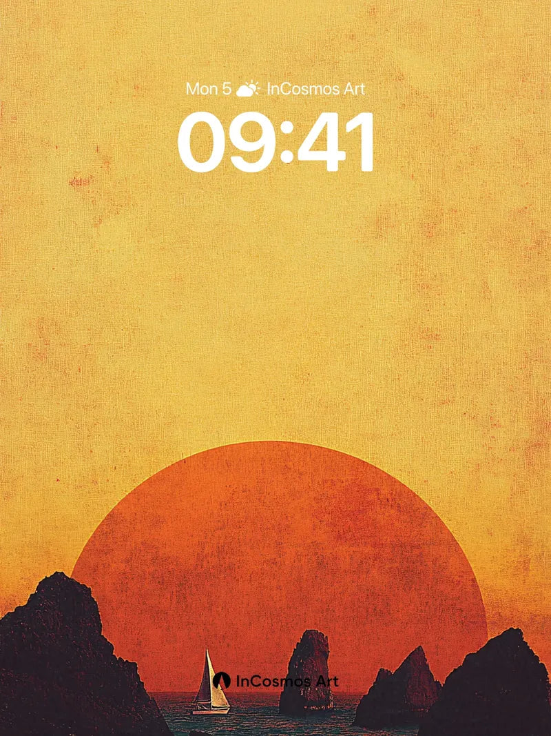 Serenity Sunset Wallpaper with Silhouetted Sea