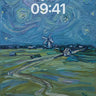 Starry Night Swirls Wallpaper with Windmill Silhouette wallpaper for iPhone, iPad & Mac