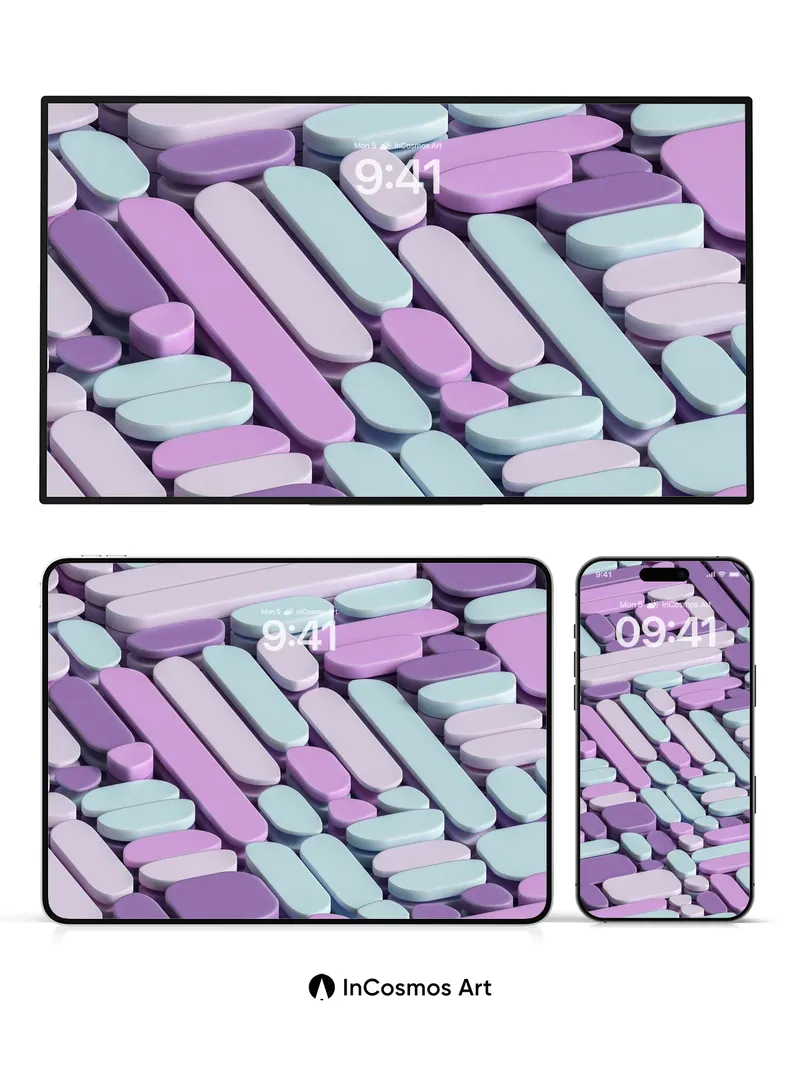 Lavender Pulse Wallpaper with Floating Shapes