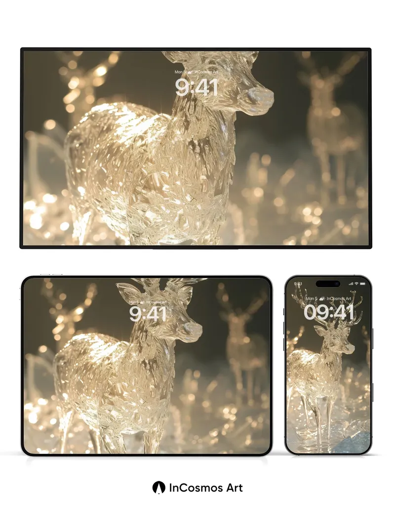 Frost-Lit Reindeer Wallpaper with Crystal Antlers