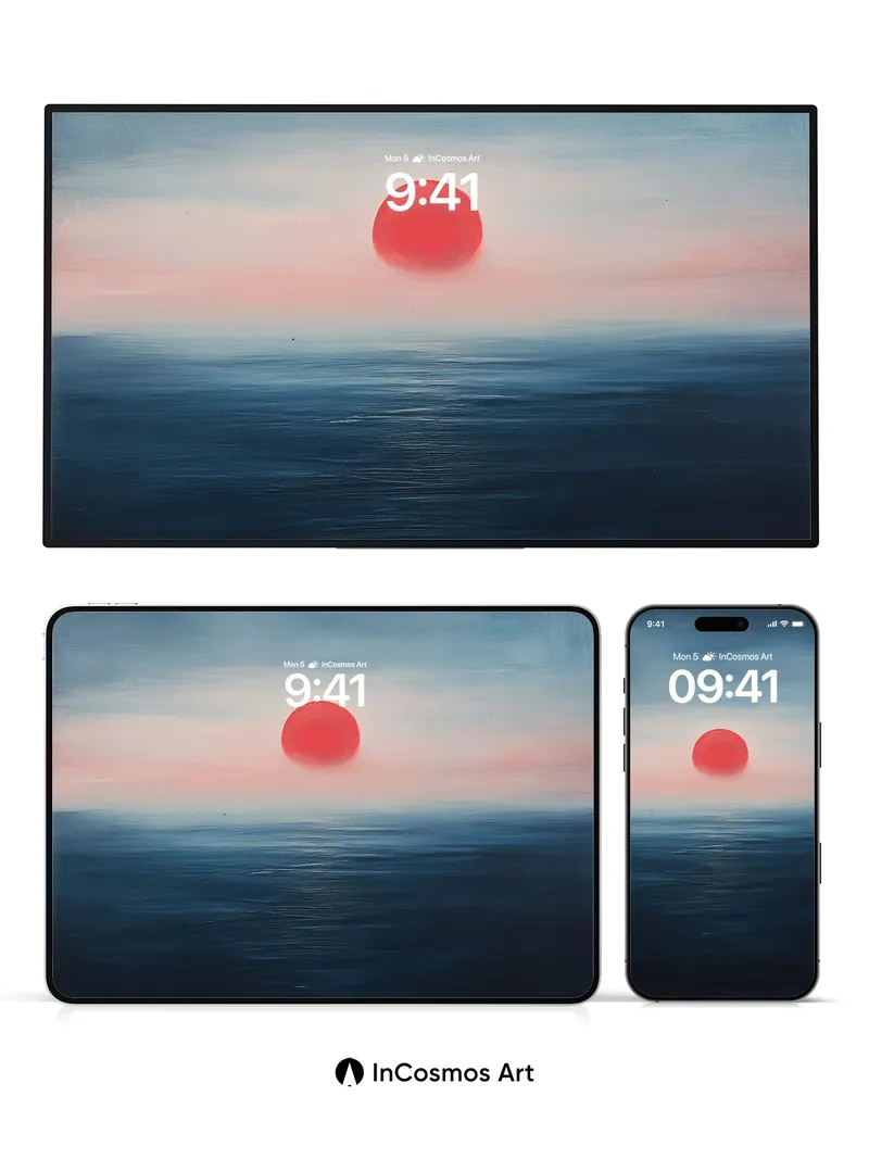 Serenity Sunset Wallpaper with Crimson Orb