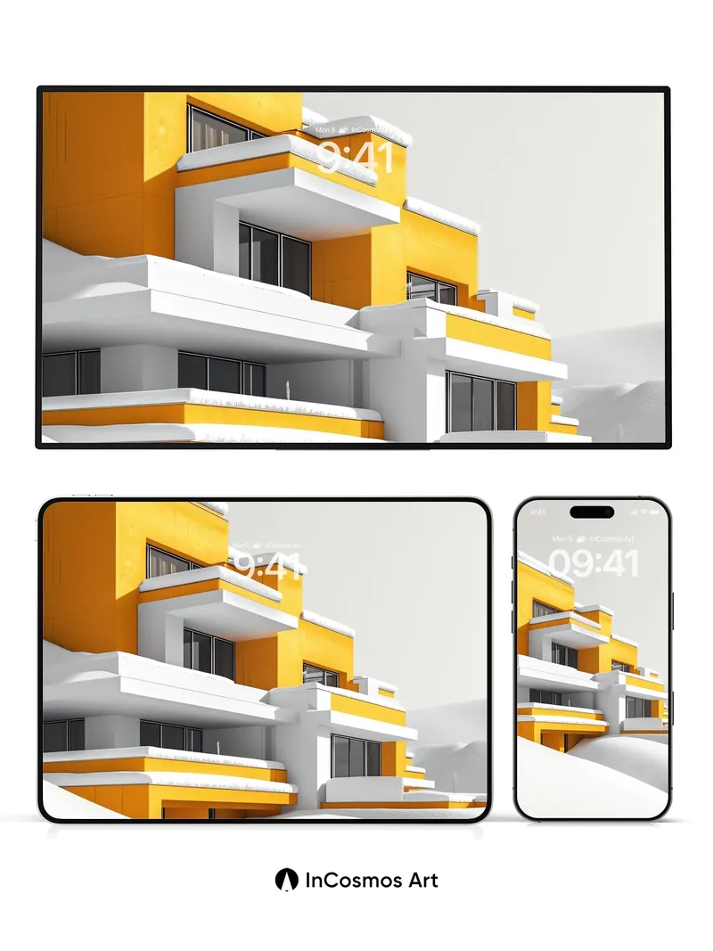 Sunny Geometry Wallpaper with Snow-Capped Edges