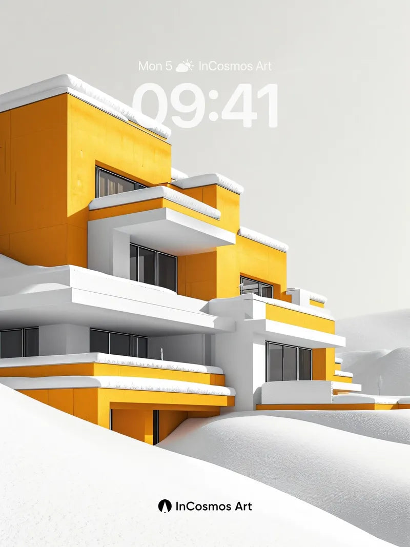 Sunny Geometry Wallpaper with Snow-Capped Edges