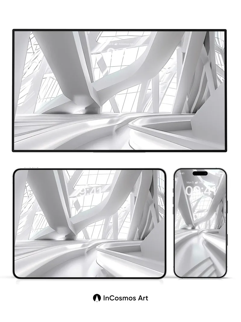 Luminous Labyrinth Wallpaper with Floating Curves