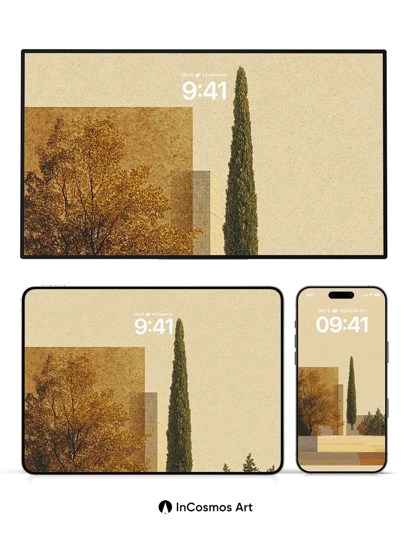 Golden Silence Wallpaper with Stone Steps