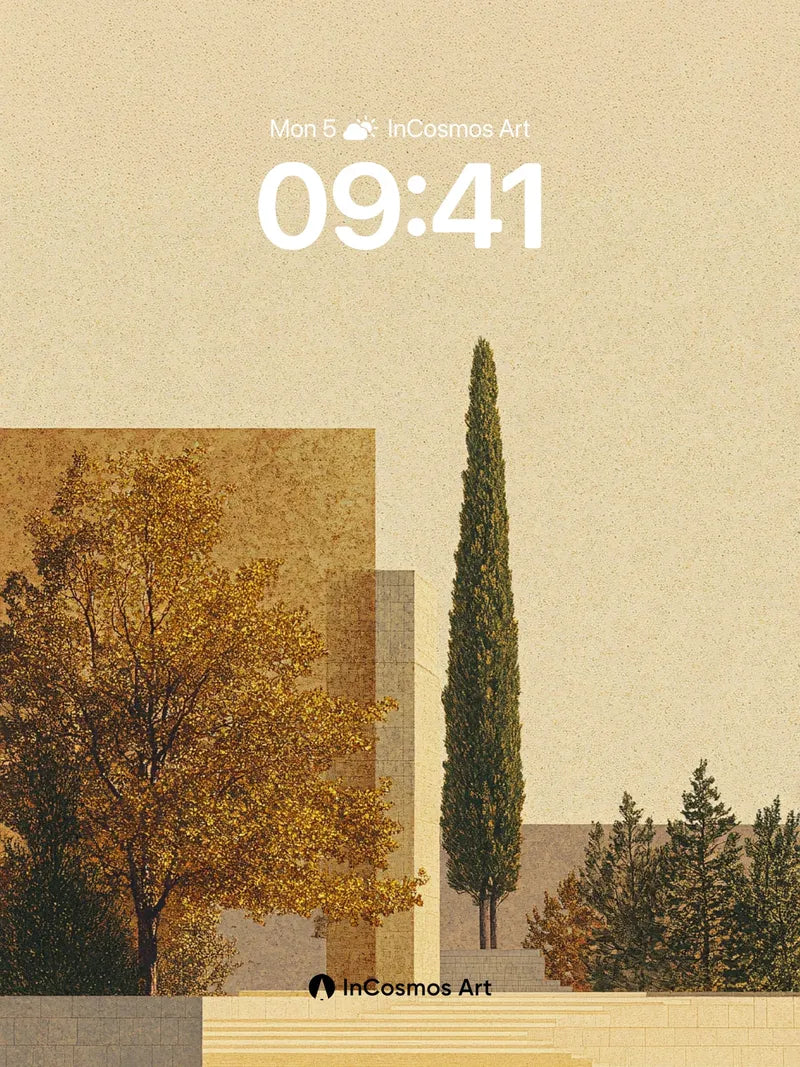 Golden Silence Wallpaper with Stone Steps