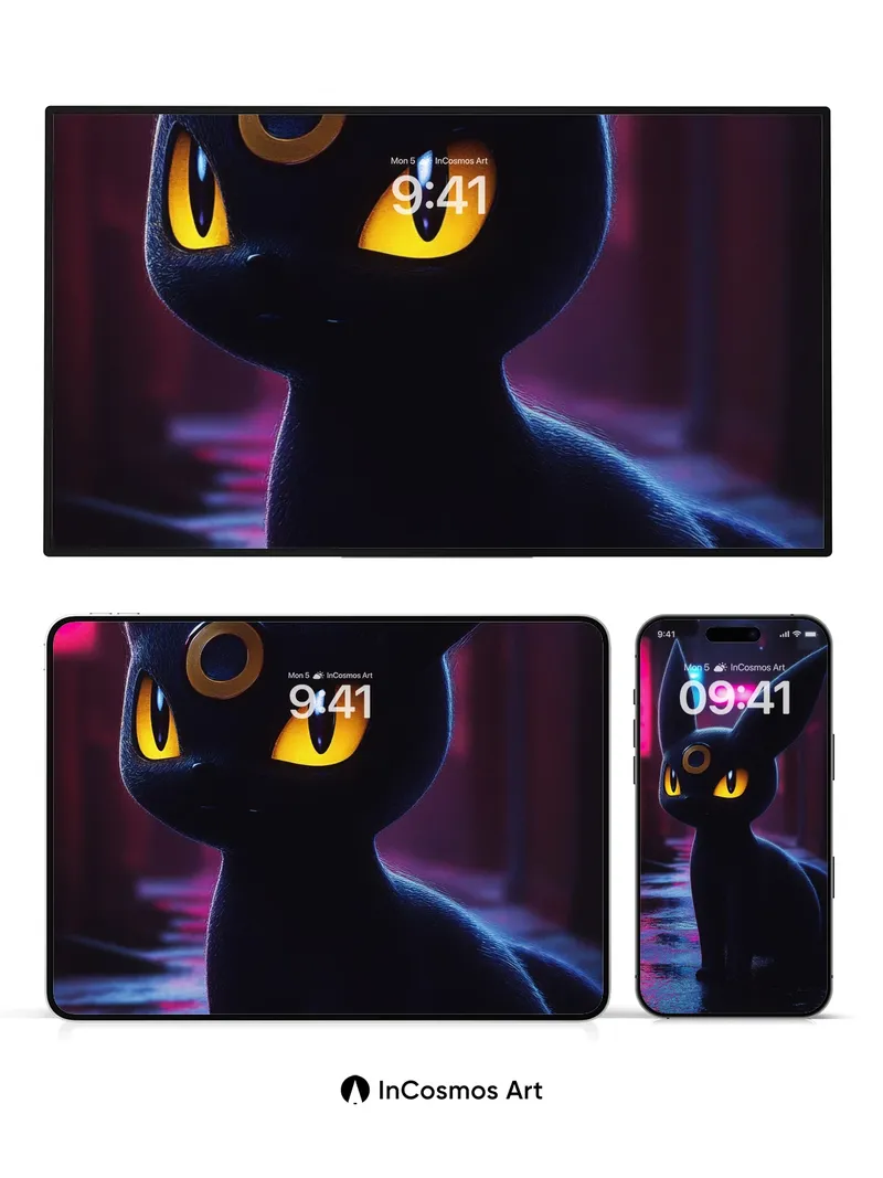 Neon Shadow Wallpaper with Glowing Eyes