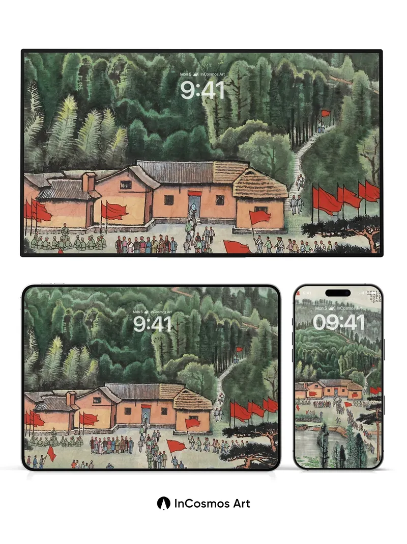 Forest Echoes Wallpaper with Red Flags