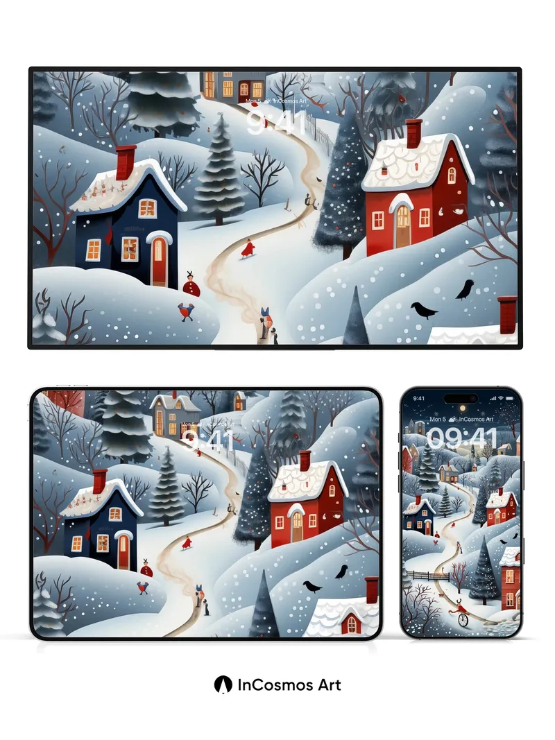 Snowfall Whispers Wallpaper with Moonlit Path