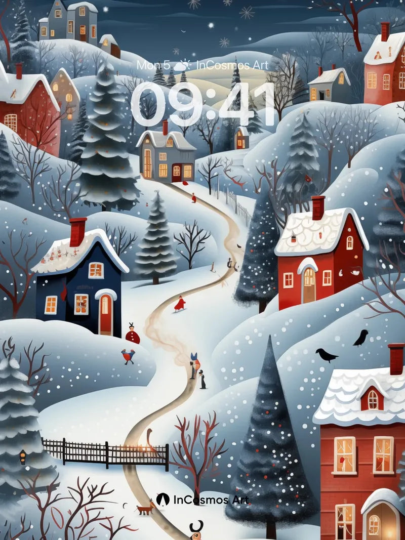 Snowfall Whispers Wallpaper with Moonlit Path