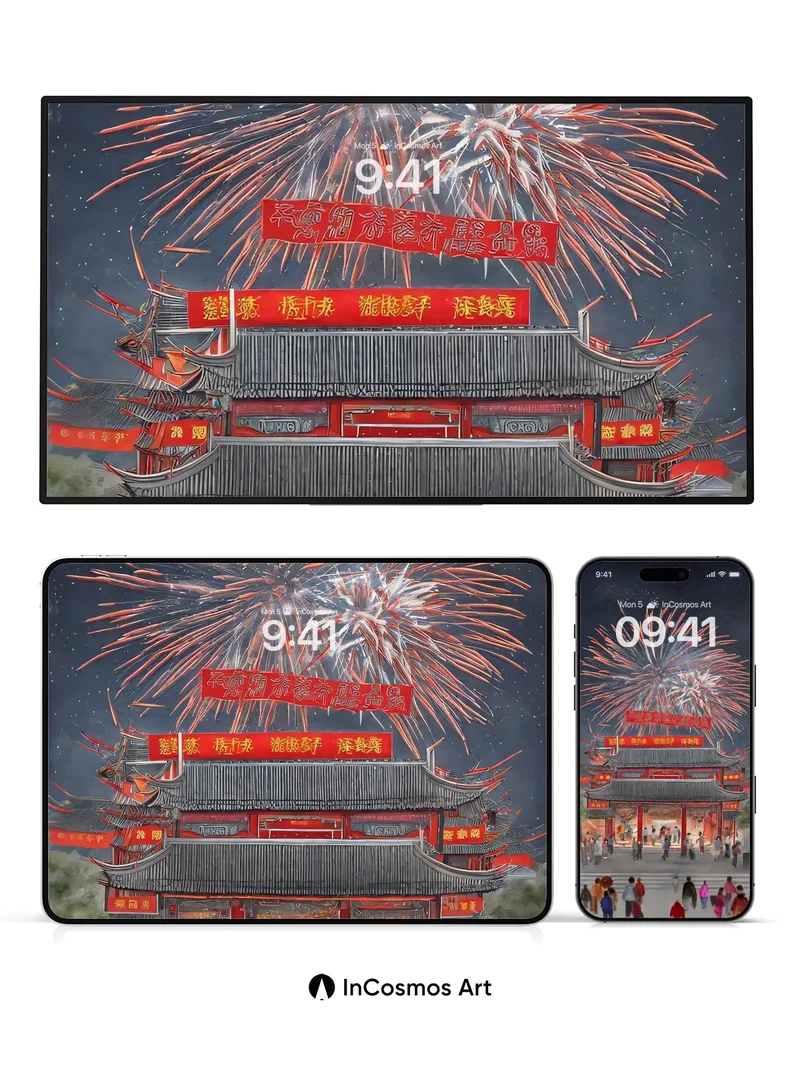 Firework Reverie Wallpaper with Celestial Lanterns