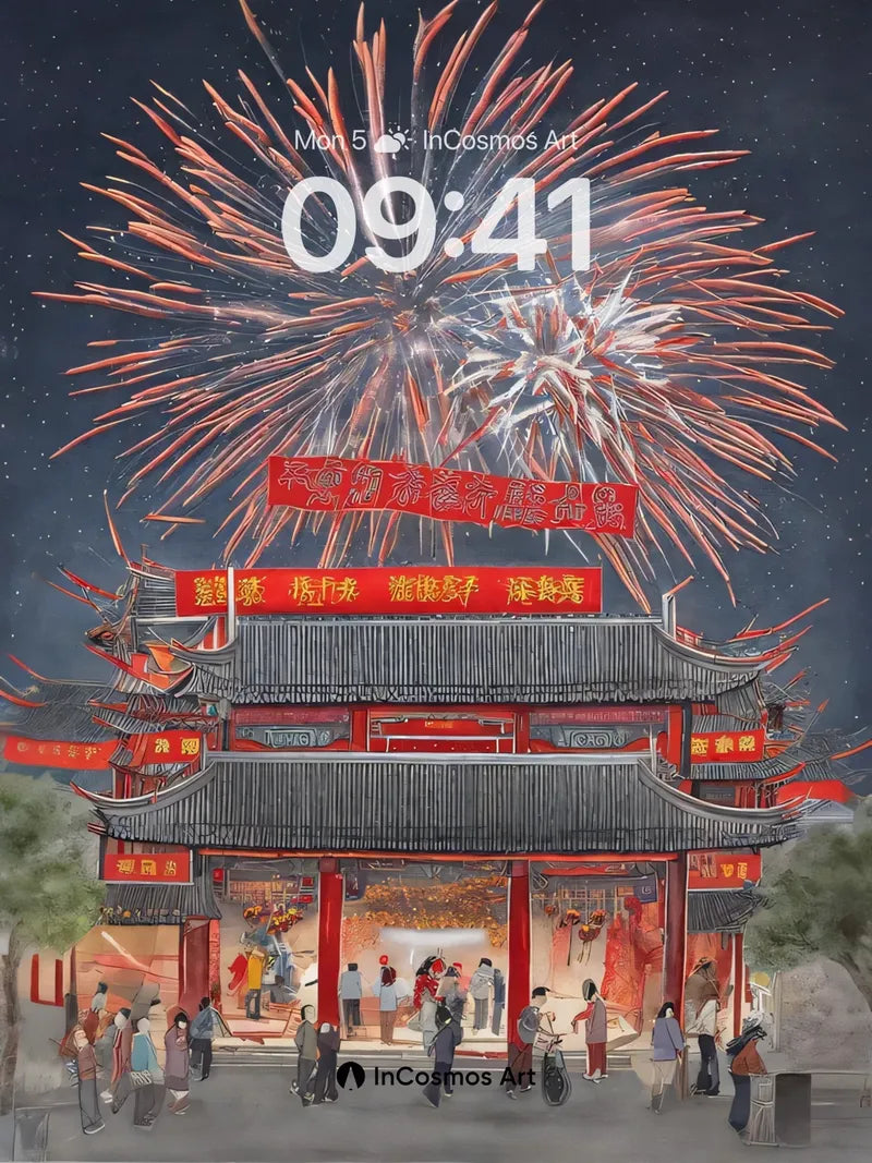 Firework Reverie Wallpaper with Celestial Lanterns