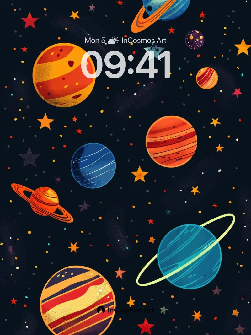 Whimsical Cosmos Wallpaper with Floating Planets
