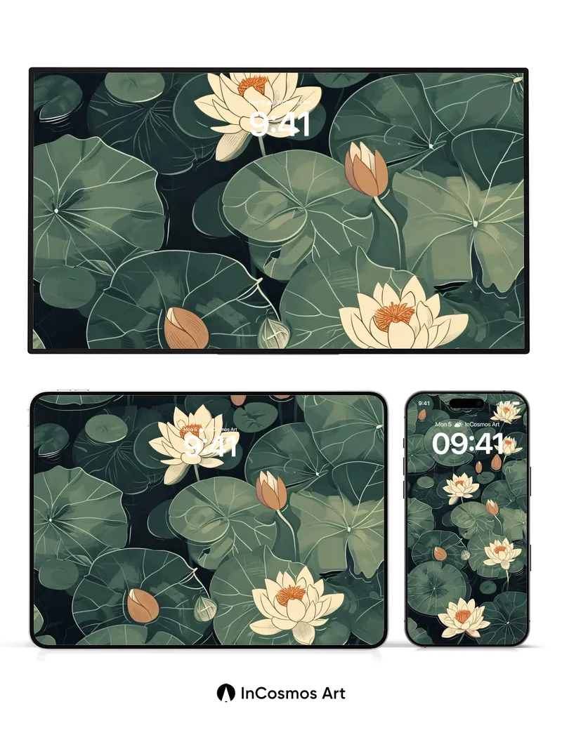 Serenity Lotus Wallpaper with Floating Petals