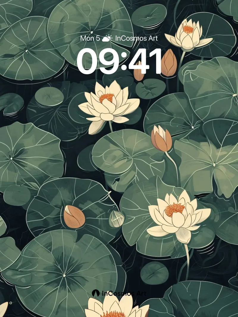 Serenity Lotus Wallpaper with Floating Petals