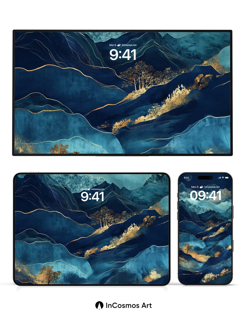 Moonlit Mountain Wallpaper with Golden Veins