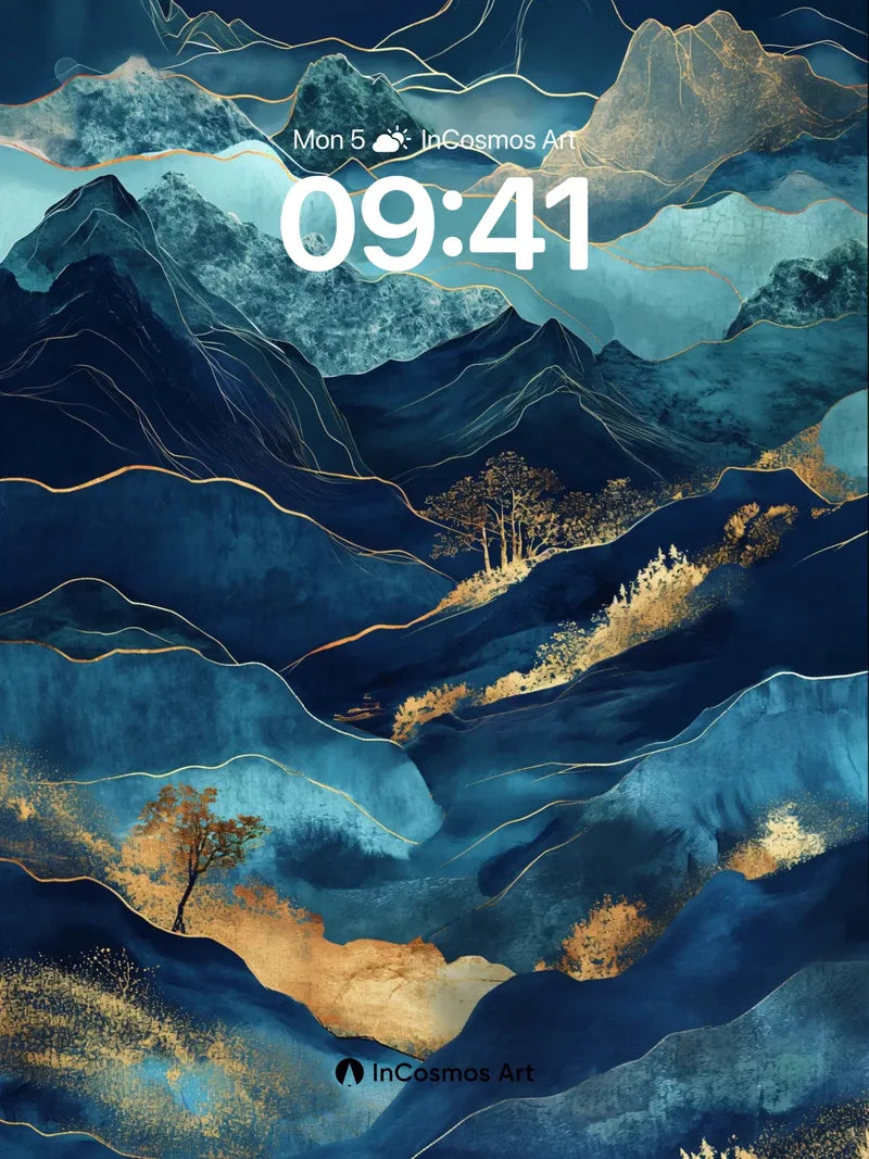 Moonlit Mountain Wallpaper with Golden Veins