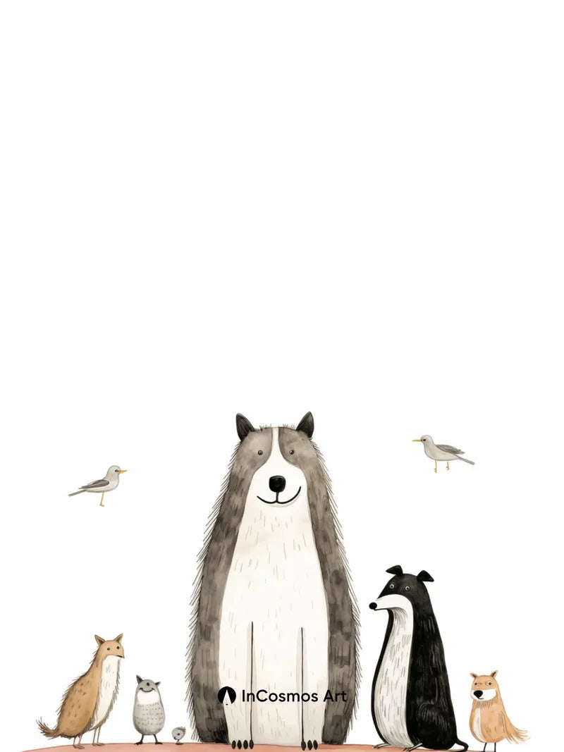 Whimsical Forest Gathering Wallpaper with Gentle Beasts