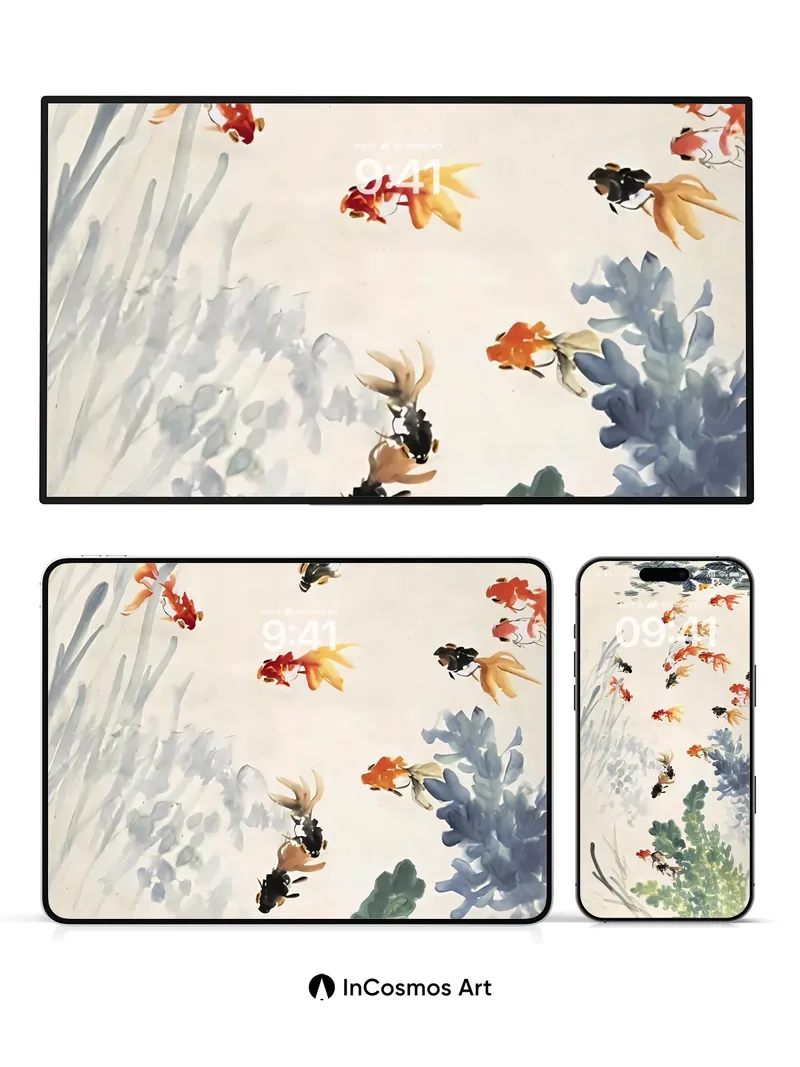 Serene Koi Flow Wallpaper with Ink-Like Water