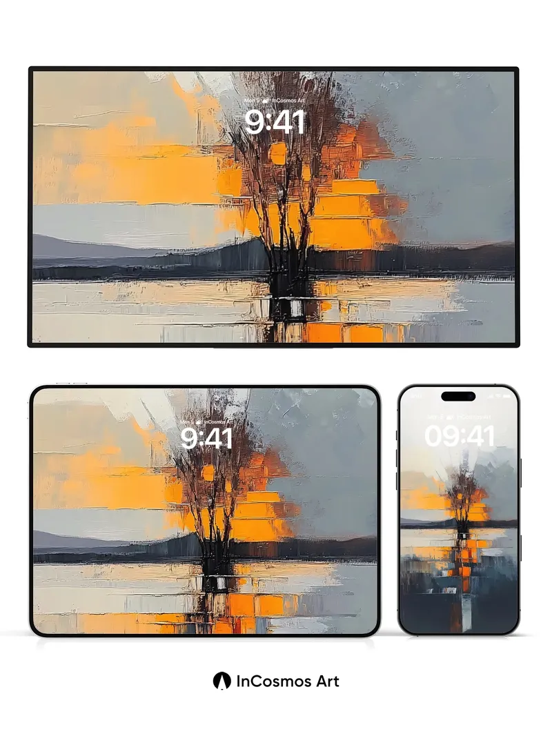 Silent Reflection Wallpaper with Orange Hues