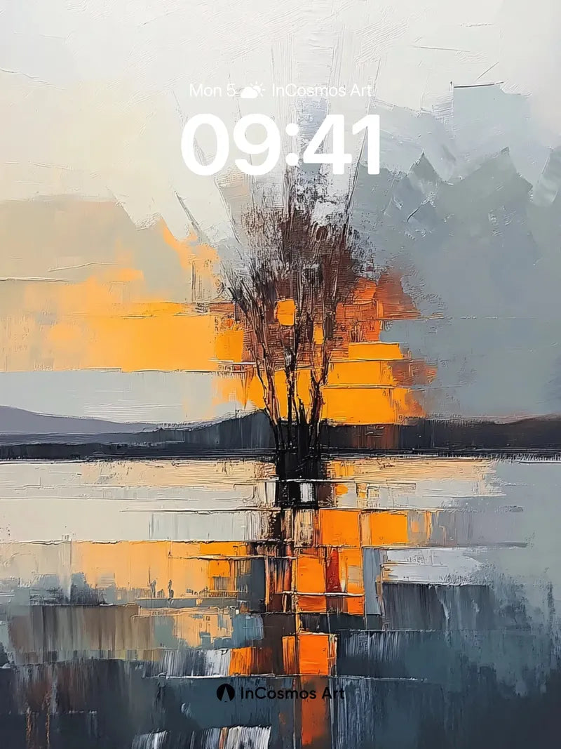 Silent Reflection Wallpaper with Orange Hues