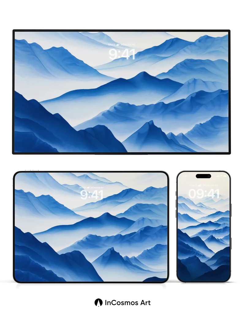 Serenity Mountain Wallpaper in Misty Blue Hues