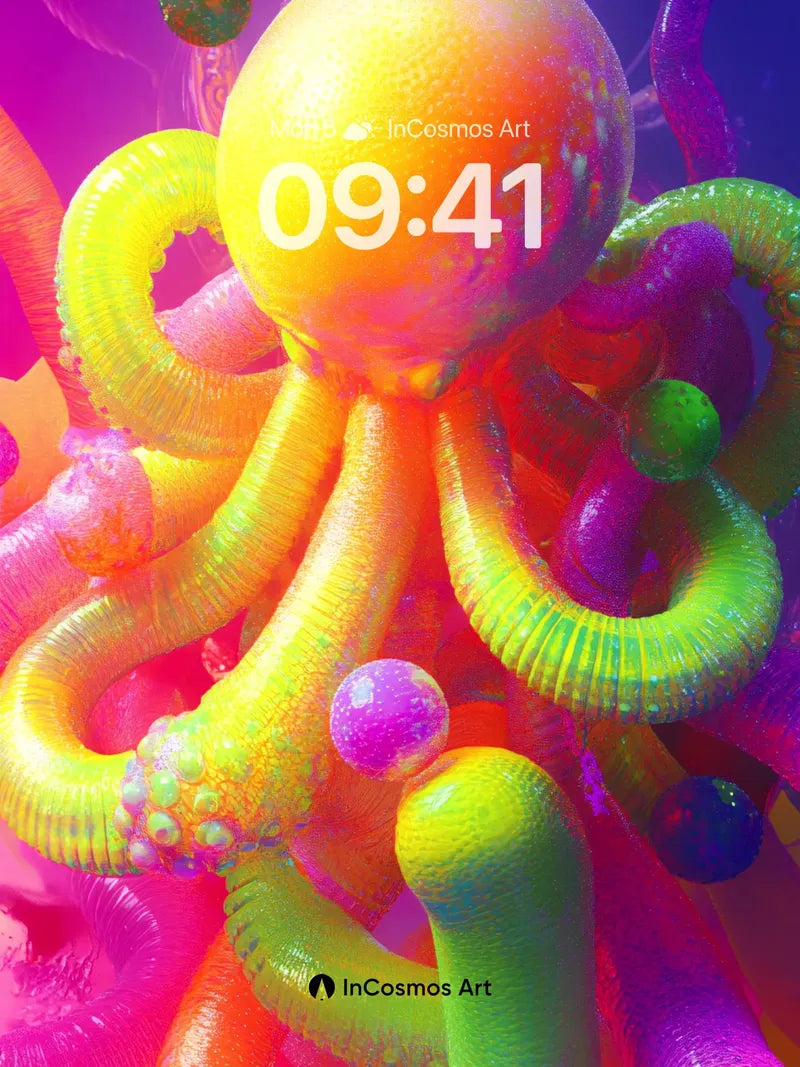 Neon Octopus Wallpaper with Cosmic Bubbles