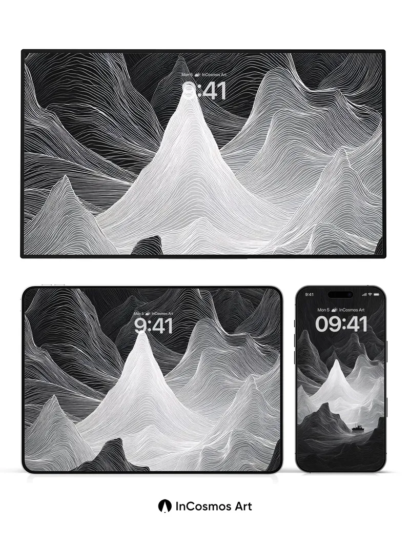 Silent Peaks Wallpaper with Floating Vessel