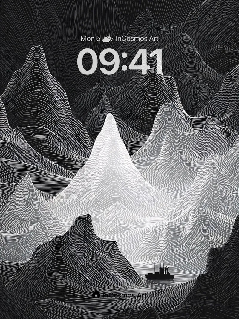Silent Peaks Wallpaper with Floating Vessel