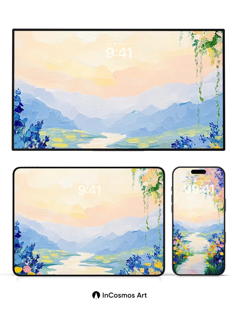 Serene Meadow Wallpaper with Floating Petals