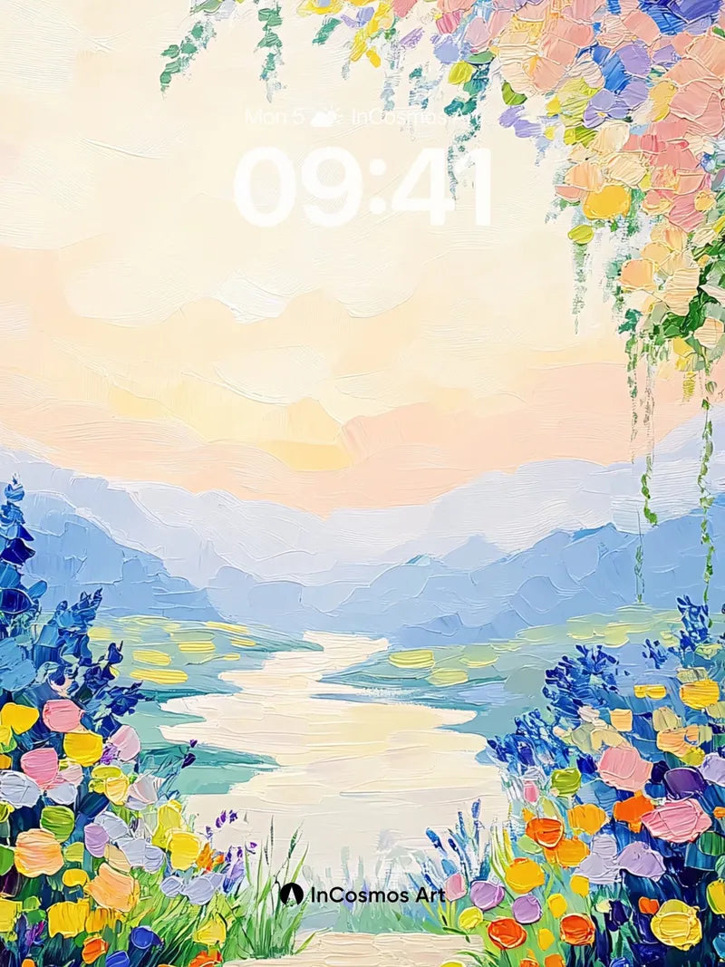 Serene Meadow Wallpaper with Floating Petals