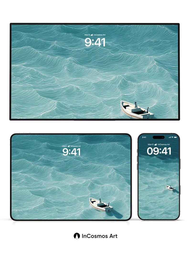 Serene Ocean Drift Wallpaper with Lone Boat