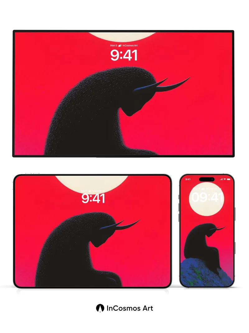 Surreal Solitude Wallpaper with Horned Silhouette