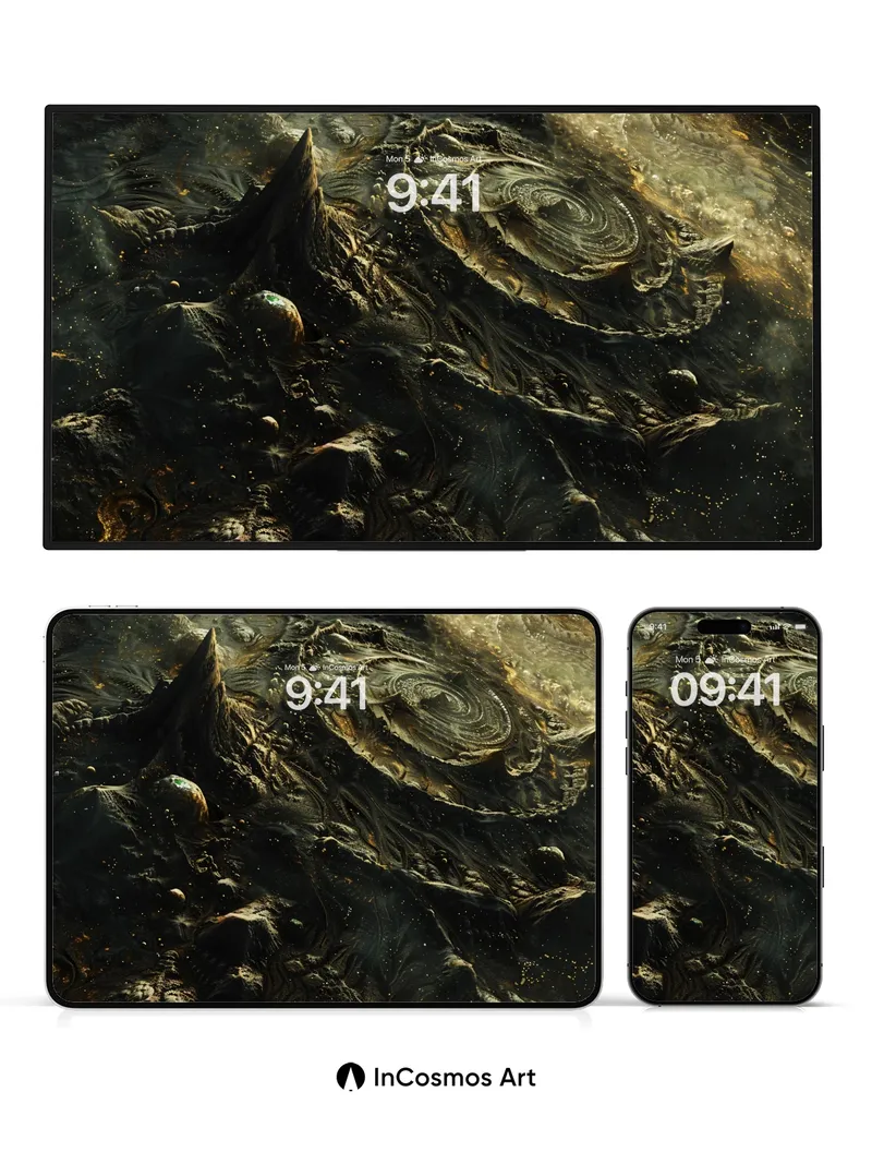 Cosmic Lava Wallpaper with Ancient Glyphs