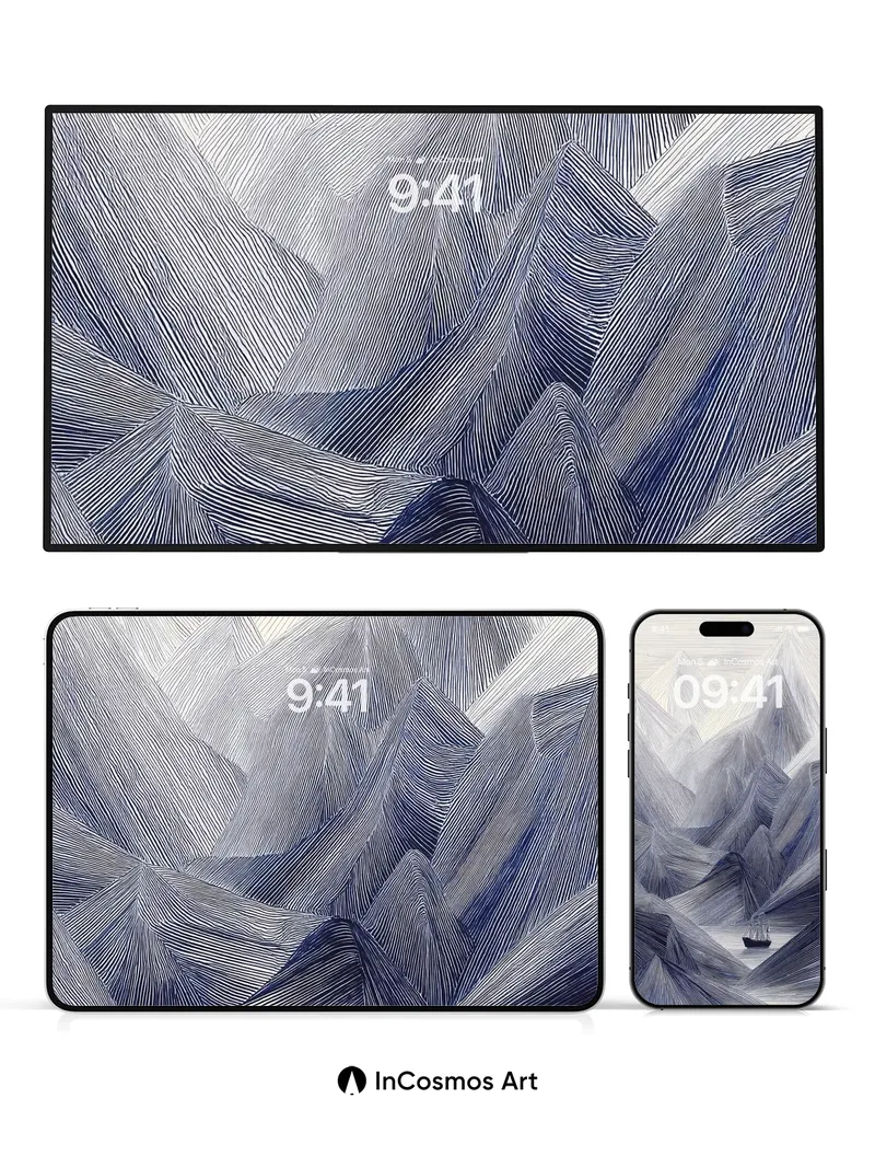 Silent Peaks Wallpaper with Inked Lines