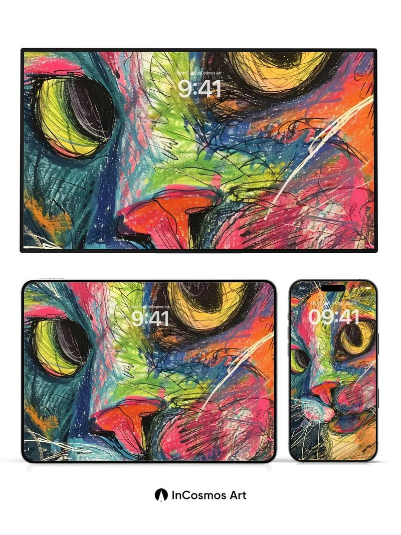 Rainbow Whisker Wallpaper with Electric Eyes